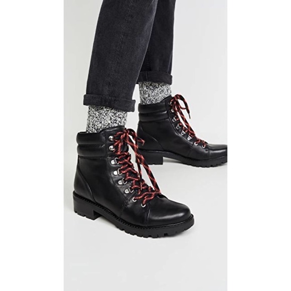 Sam Edelman Tamia Combat Boots in Black Leather Size 10